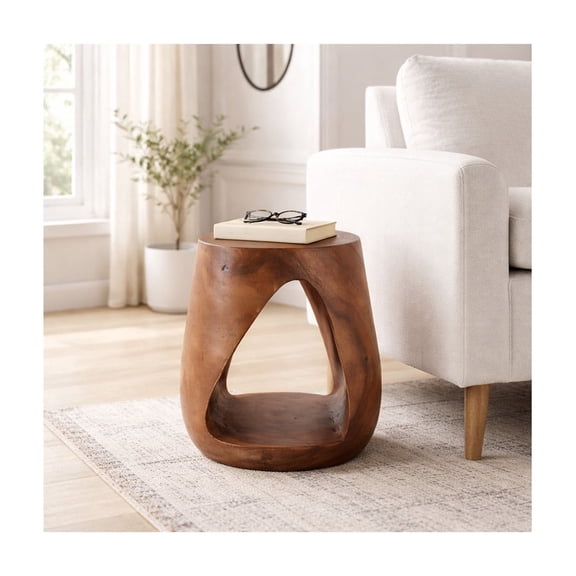 Decorative Wooden Side Table with Open Cutout Design - Small End Table for Bedroom Night Stand, Bedside Table, or Living Room Decor - Stylish Home Decor Drink Table for Small Spaces - 18", Bronze