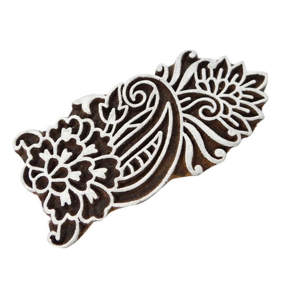 Decorative Wooden Stamp Blocks Floral Pattern Hand Carved Te x tile Printing Block