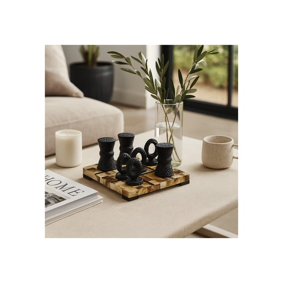 Decorative Wooden Tic Tac Toe Tabletop Game with Unique X's and O's Design - Classic Living Room Decor for Coffee Table and Game Room Decor - Perfect Family Game Night or Decor Accent - 5", Brown