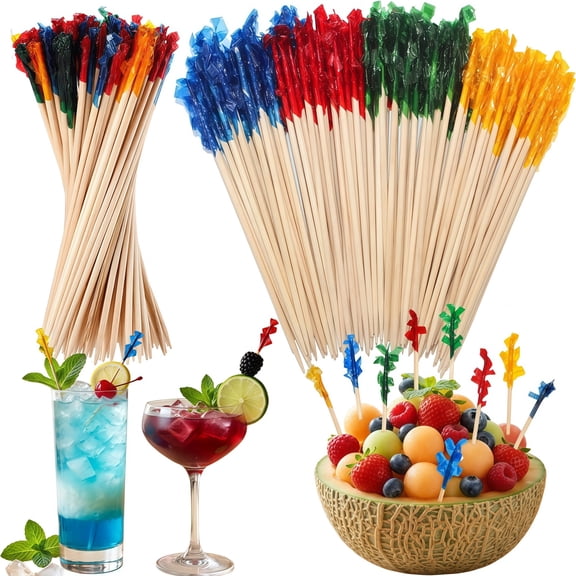 Decorative Wooden Toothpicks, 600 Pack 4 Inch Cocktail Picks for Appetizers, Disposable Appetizer Skewer Picks for Cocktail Party, Barbeque, Fruit, Sandwiches, Ideal Party & Catering Food Accessories