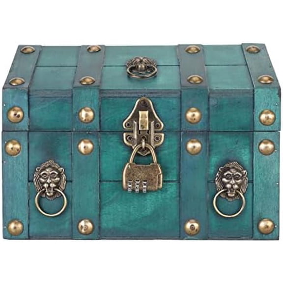Decorative Wooden Treasure Chest Box with Lock, Vintage Unique Handmade Storage Chest Box Gift (Green)$$Home Decor, Kitchen, & Other
