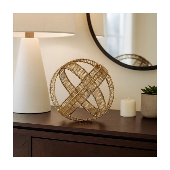Decorative Woven Metal Ornament Orbs for Home Decor - Stylish Sculpture Accent Perfect for Home, Office, or Room Decor - Elegant Accessory for Shelf, Coffee Table, and Living Room Decor - 8", Gold
