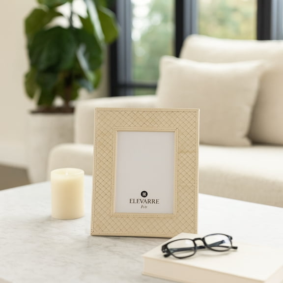 Sagebrook Home Woven Pattern Picture Frame for Living Room Decor - Photo Frame for Office Desk, Entryway and Tabletop Accent - 8", Ivory