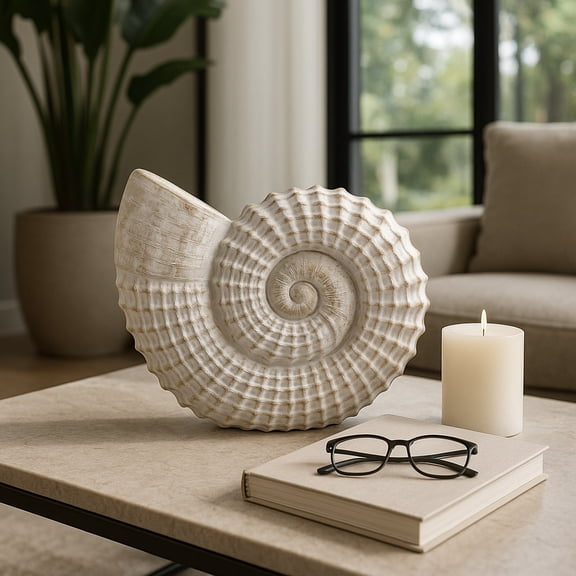 Sagebrook Home Resin Sea Shell Sculpture for Home Tabletop Centerpiece - Coastal Seashell Accent for Bathroom, Bedroom, and Office Decor - 11", White