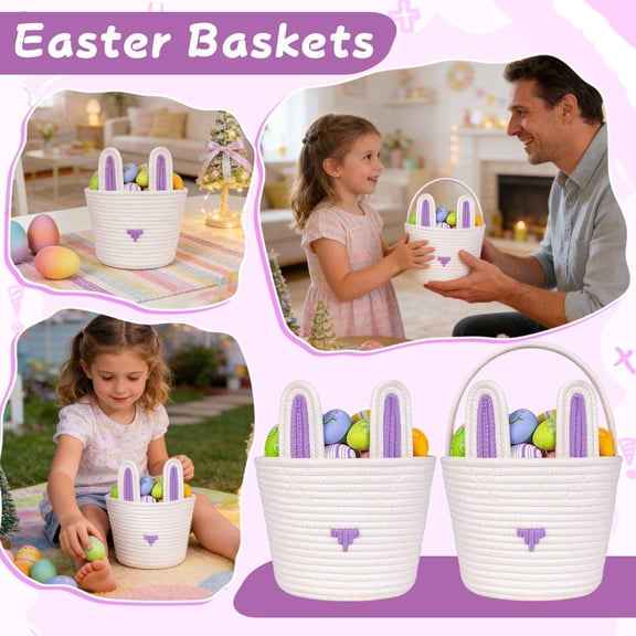 Decorative Woven Storage Basket with Bunny Ear Design for Home Organization and Festive Seasonal Display Use
