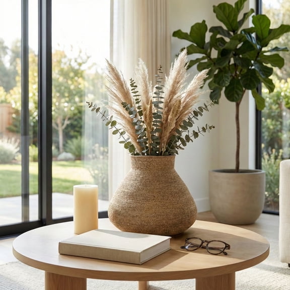 Decorative Woven Vase for Living Room Decor - Textured Flower Vase for House, Bedroom, or Office Decor - Casual Home Decor Accent for Entryway, Dining Room, or Table Centerpiece - 13", Brown & Tan