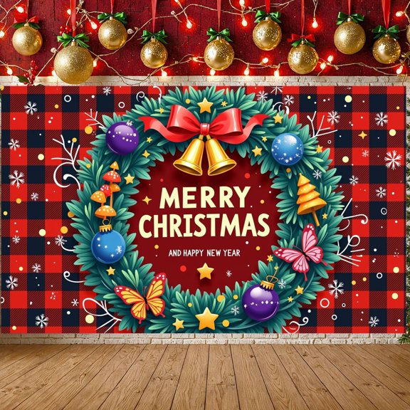 Decorative Wreath Merry Christmas Festive Banner Holiday Theme New Year Celebration for Winter Party Family Gathering Seasonal Decoration