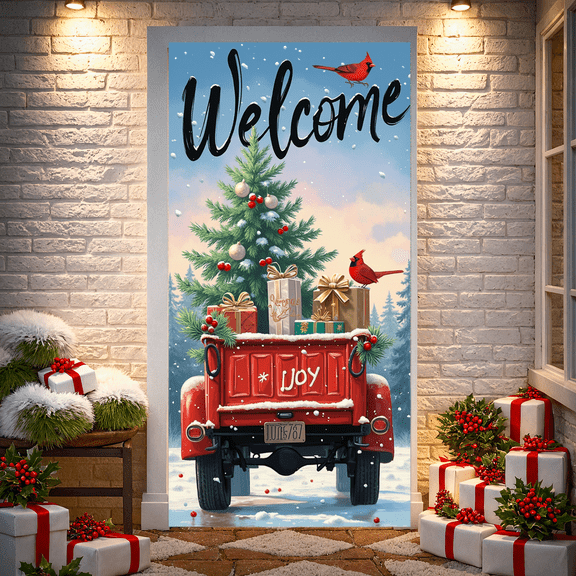 Decorative Wreath Merry Christmas Plaid Design Pine Cones Ribbon Garland Banner for Holiday Celebration Home Decor Indoor