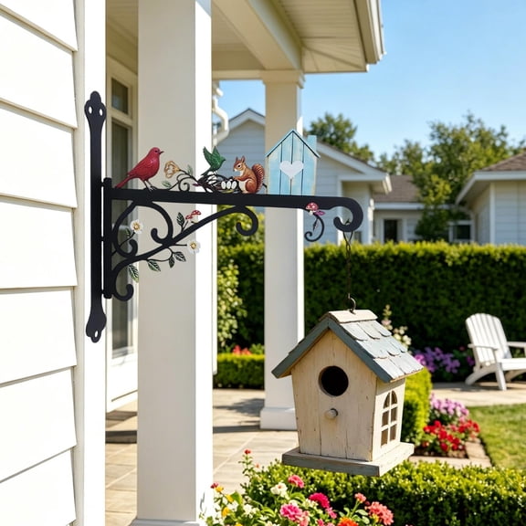 Decorative Wrought Iron Wall Hook, Bird Hanging Basket Bracket (7.9x7.9x1.2 Inch), Multi Functional Support For Balconies & Garden Plants