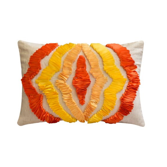 Decorative Yellow & Orange 12"x16" (30x40 cm) Lumbar Pillow Cover, Linen Ribbon Embroidery Oblong Pillow, Abstract Pattern Modern Style Halloween Decorations - Sunbeam