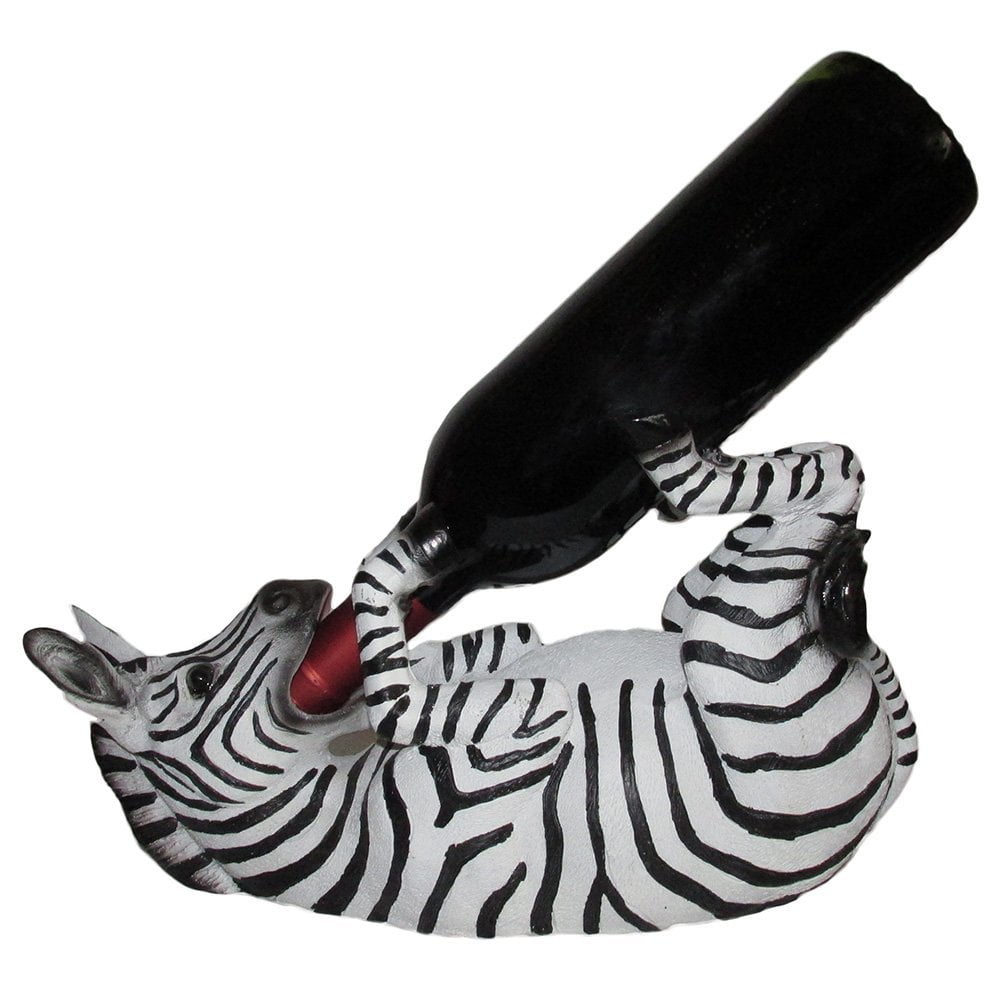 Home 'N Gifts Decorative Zebra Wine Bottle Holder Statue with Hand-Painted Cold Cast Resin Finish