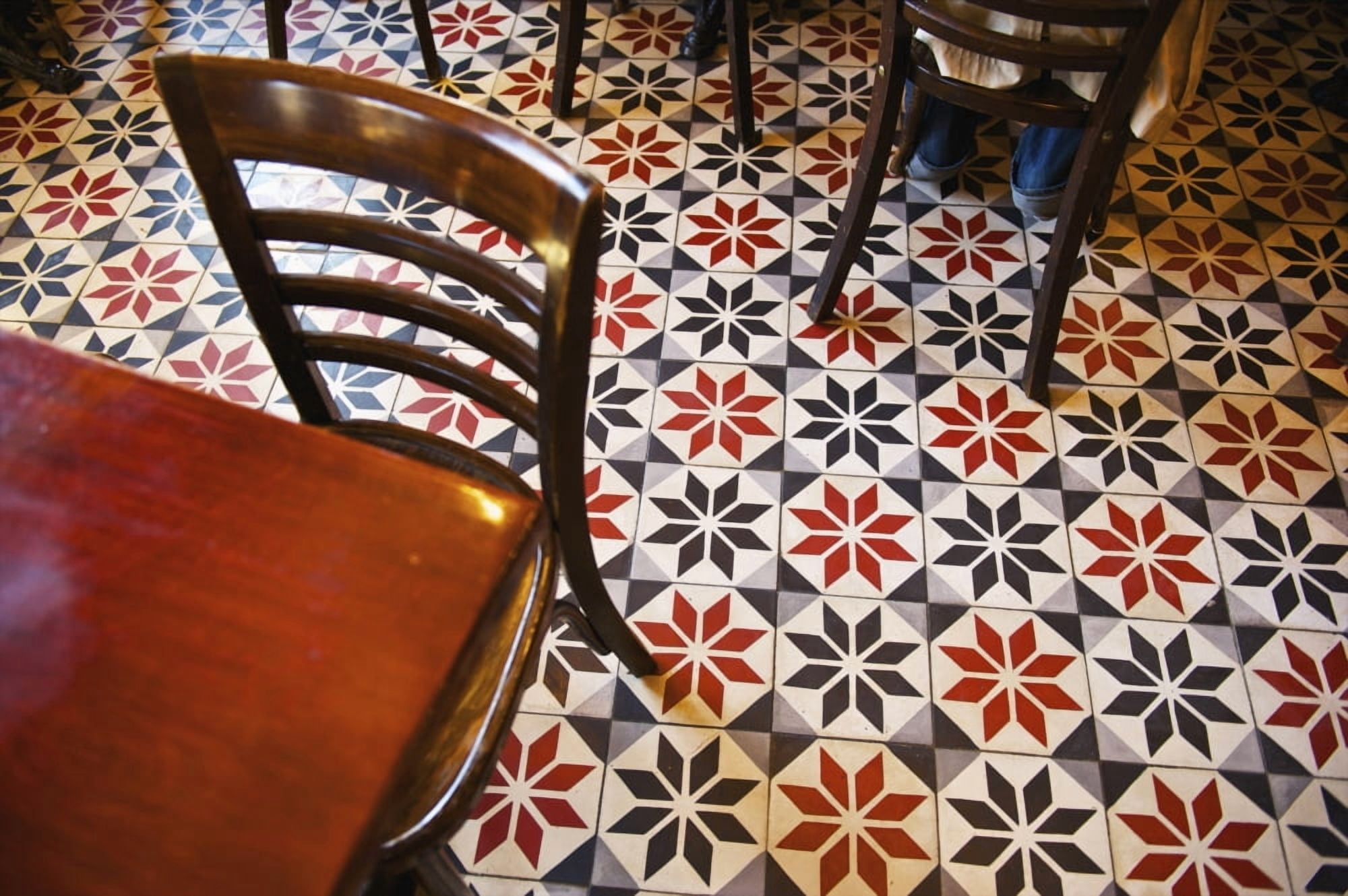 Decorative black and white pattern on the flooring of a restaurant Paris France Canvas Art - Ingrid Rasmussen Design Pics (38 x 24)