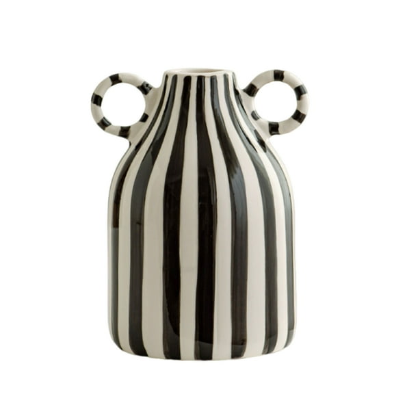 Decorative flower vase made of ceramic with stripes, abstract vase, simple modern porcelain vase, flower arrangement for decorating the living room, bedroom, office, restaurant, cafe