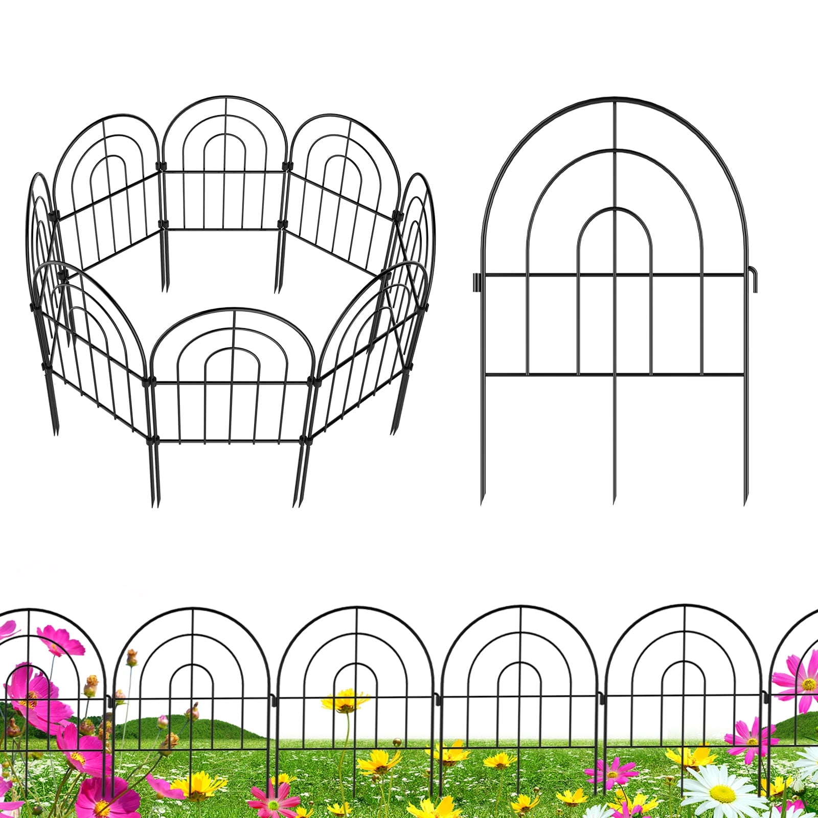 Decorative garden fence, 16 feet (length) x 17 inches (height) rust-proof wire mesh frame, used for dog, rabbit and planting yard temporary pile protection.