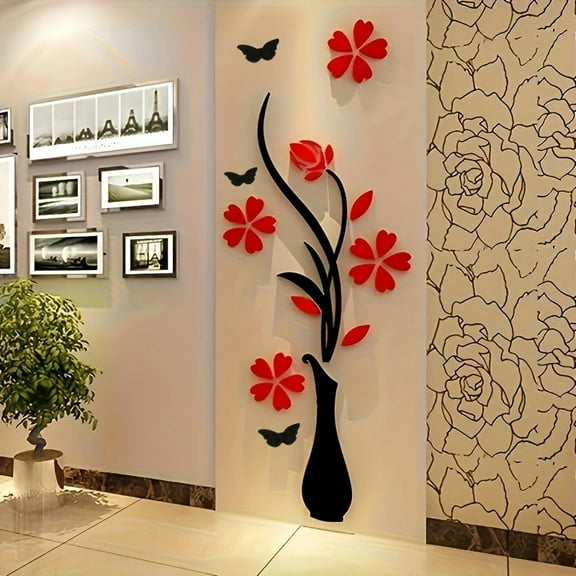 Decorative home vases, plum stickers, 3D acrylic crystal wall stickers, living room TV background wall stickers, entrance wall stickers