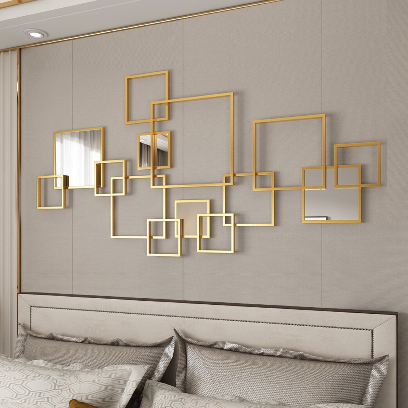 Decorative mirror, wall mirror with gold metal frame, asymmetrical large mirror as wall decoration for living room, bedroom, hallway, dining room