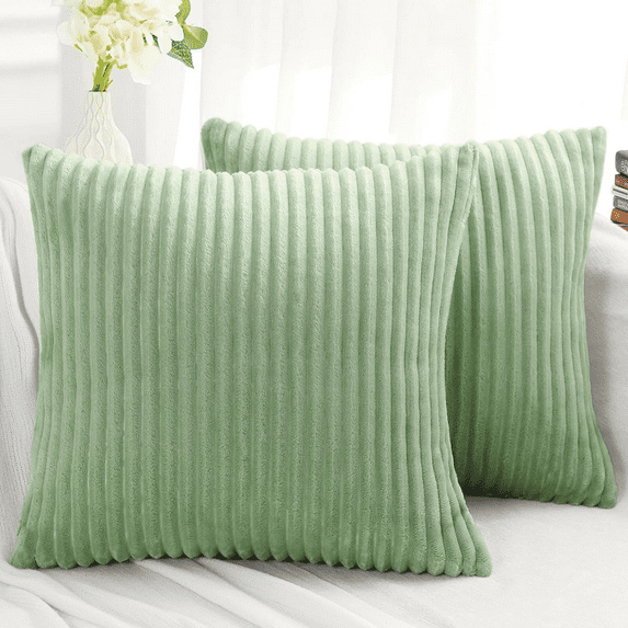 Decorative pillow case 18x18 set of 2, soft plush flannel double side sofa pillow case, sofa living room home decoration, Sage Green