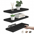 thumbnail image 1 of Ophanie 16 inch 3 Pack Wood Floating Shelves, Hanging Float Shelf for Bathroom, Bedroom, Living Room, Kitchen with 22lbs Capacity, Wall Mounted Decorative Shelves, 16 x 6.7x 1.1 Inch, Set of 3, Black, 1 of 9