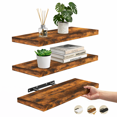 thumbnail image 1 of Ophanie 16 inch 3 Pack Wood Floating Shelves, Hanging Float Shelf for Bathroom, Bedroom, Living Room, Kitchen with 22lbs Capacity, Wall Mounted Decorative Shelves, 16 x 6.7x 1.1 Inch, Set of 3, Brown, 1 of 9