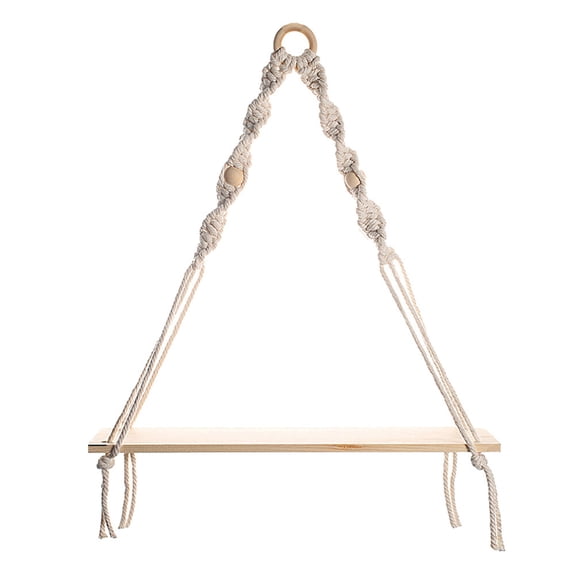 HOMEMAXS Nordic Style Macrame Wall Shelf Hanging Rack for Home Use Beige Color 1pc