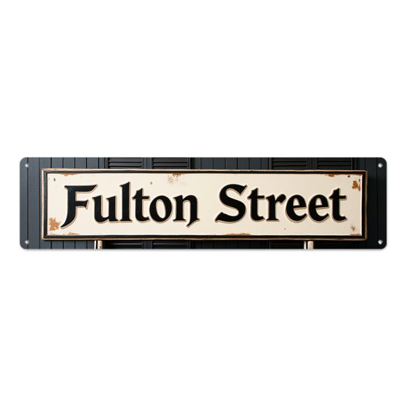 Decorative tin 16*4 "Fulton Street" aged off-white vintage matte scratchproof waterproof