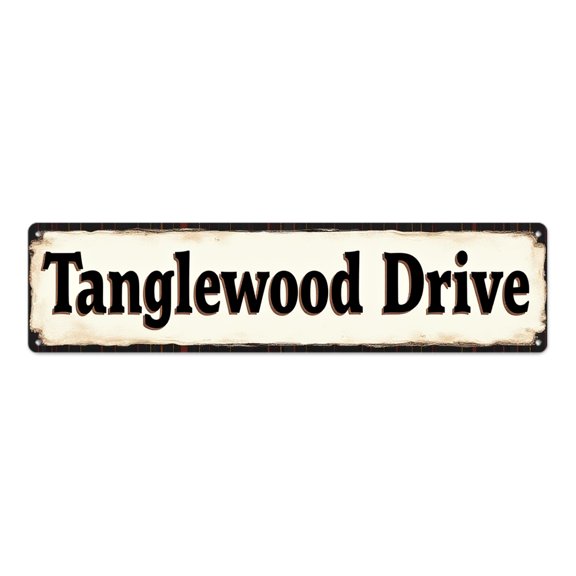 Decorative tin 16*4 "Tanglewood Drive" aged off-white drive rustproof scratch resistant