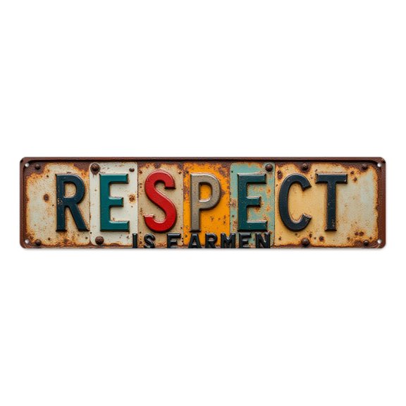 Decorative tin signs 16*4 inches "RESPECT IS EARNED" Rusty Lettering Gift