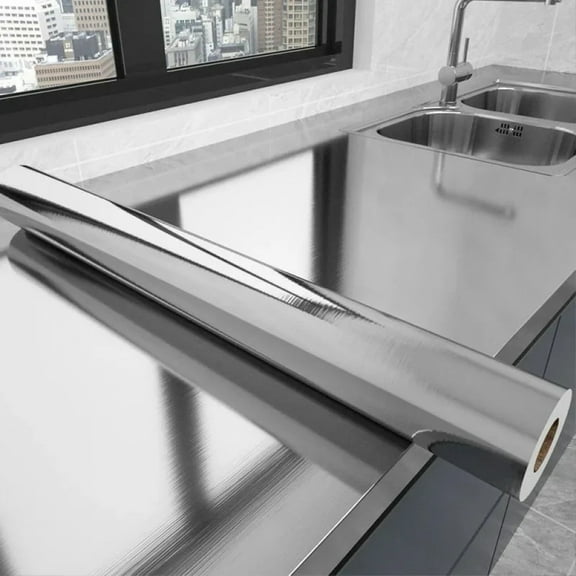 Decorative waterproof fireproof self-adhesive wallpaper 40cm brushed silver refrigerator living room kitchen countertop