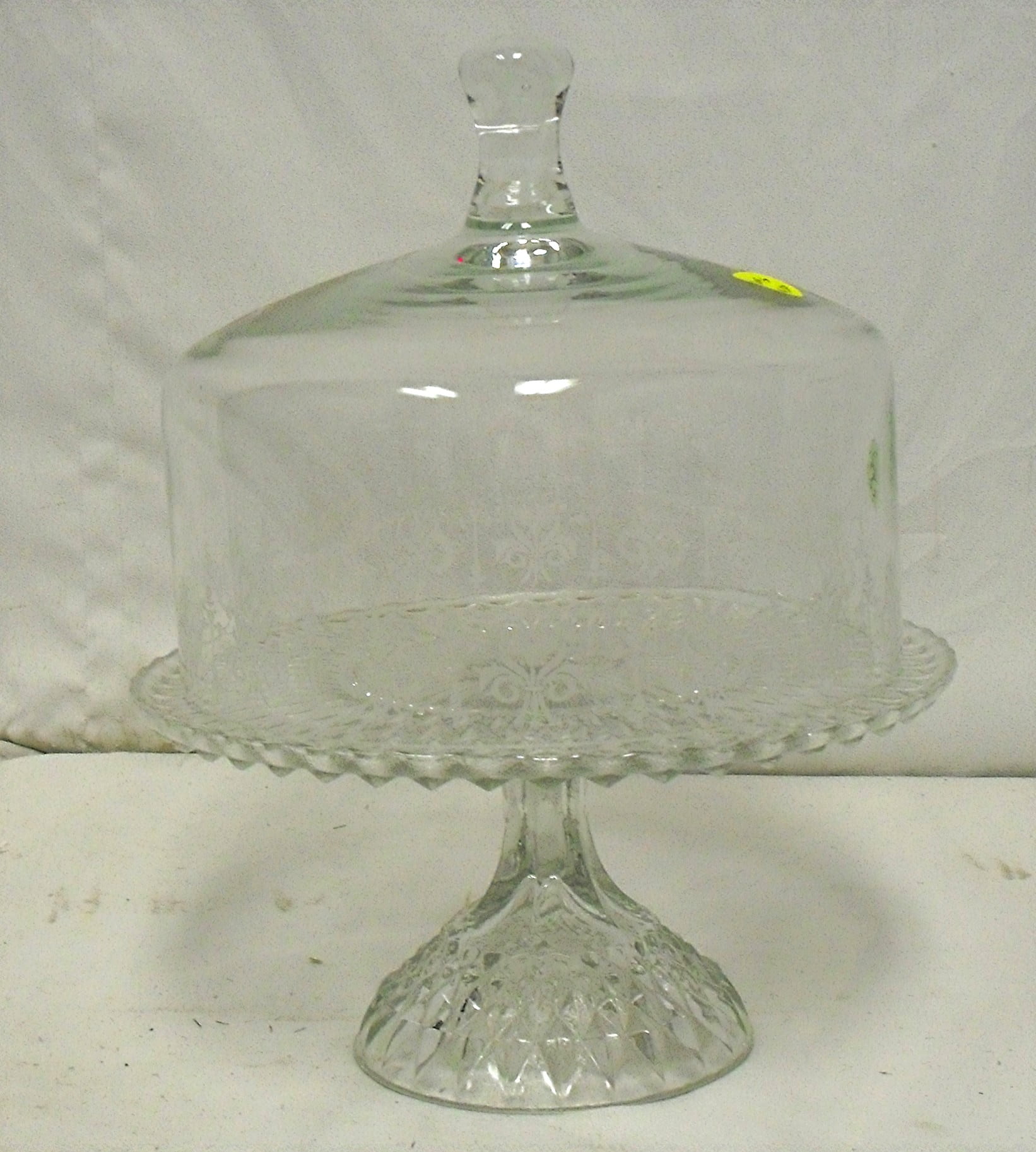 Decoratively Etched Crystal 12in Glass Cake Stand with Dome Lid for