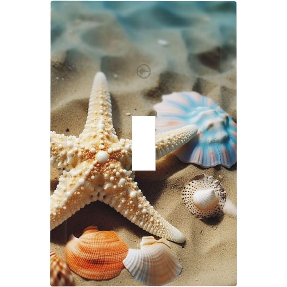 Decorator Light Switch Covers 1 Gang Wall Plate Single Duplex Receptacle Outlet Covers Starfish Coral and Seashell Wall Plates for Electrical Outlets Plug Cover Mid Size 5" x 3"