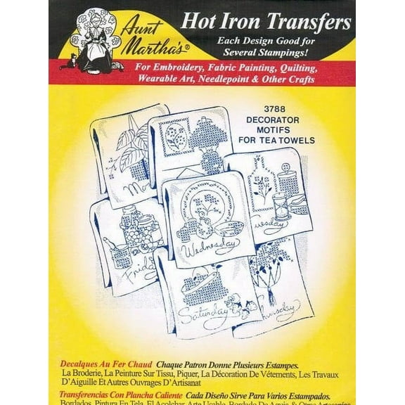 Decorator Motifs for Tea Towels Aunt Martha's Hot Iron Embroidery Transfer