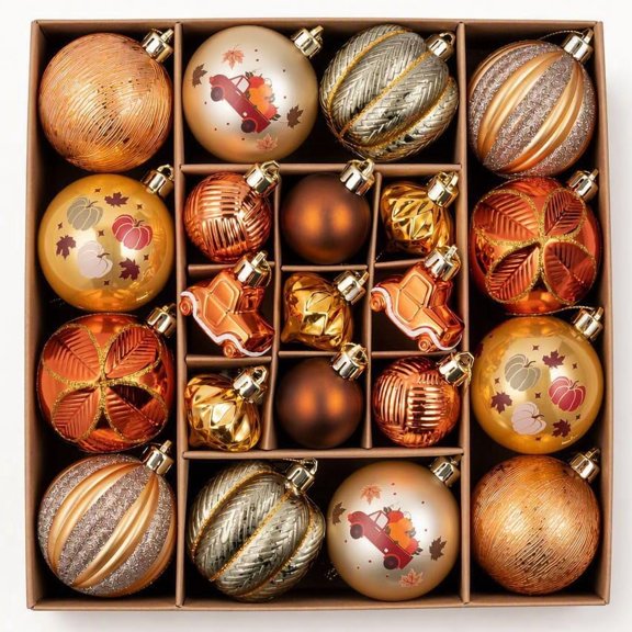 DecorbyHannah 21ct Gold Orange Fall Ornaments Set Christmas Tree Decoration | Shatterproof Copper Pumpkin Ready to Hang Ball Set Farmhouse Hanging Decor for Autumn Thanksgiving Christmas Home Indoor