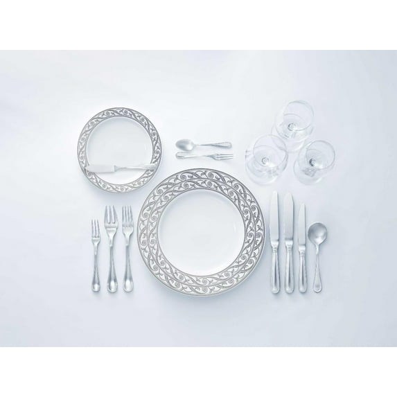 Decore Collection Tableware Set of 100 White Party Plates w/ Silver Paisley Swirls