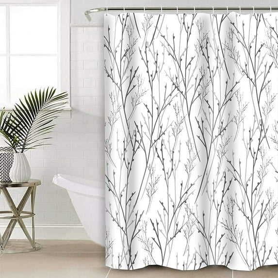Decoreagy Extra Long Size Bathroom Shower Curtain Set 72x96Inch, Branch Shower Curtain with Hooks, Water Repellent Fabric Shower Curtain for Bathroom Decor