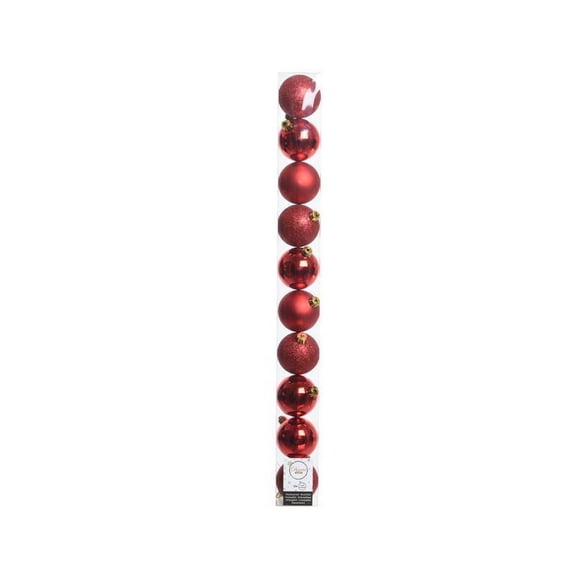 Decoris 9070366 Shatterproof Baubles Ornament, Red - Pack of 16
