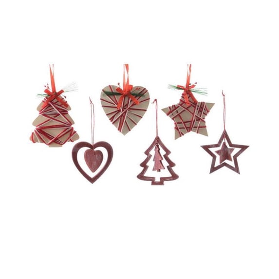 Decoris 9757832 Assorted Ornaments, Red & Green - MDF - Case of 72
