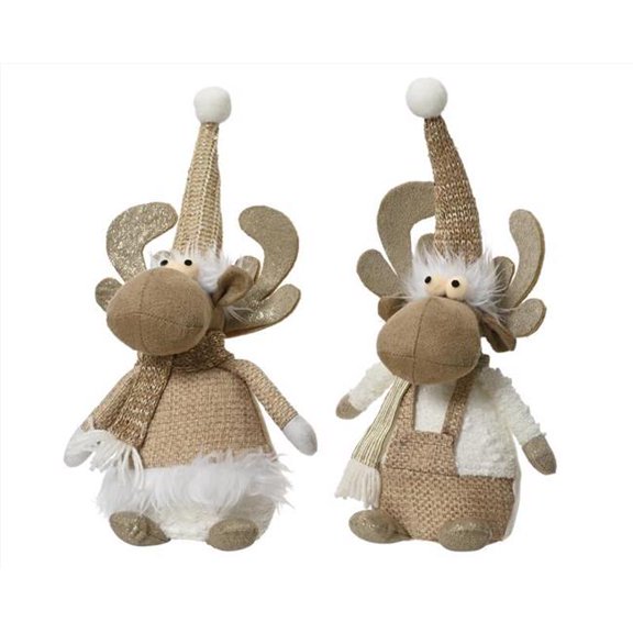 Decoris 9096620 11.81 in. Plush Deer, White & Brown - Pack of 12