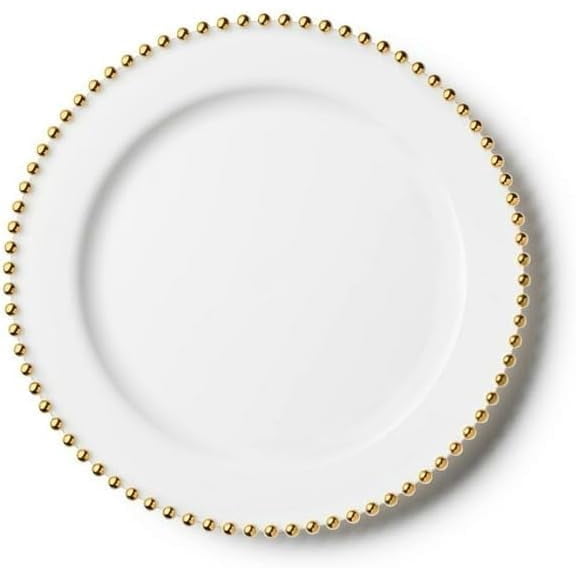 Decorline Beaded Collection White & Gold 10.25"" Plstic Diner Plates, Elegant Design Tableware, for All Occasions : 60-Plates, DE4758