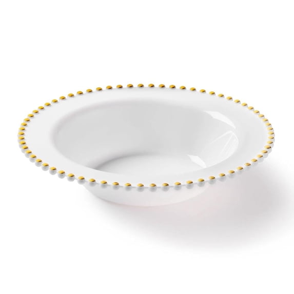 Decorline Beaded Collection White & Gold 7.5" / 14oz Soup Bowl, Elegant Design Tableware, Perfect for All Occasions : 60-Plates
