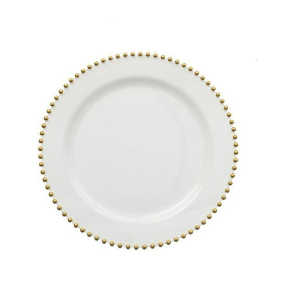 Decorline Beaded Collection White & Gold 7.5" Plstic Salad /Desert Plates, Elegant Design Tableware, Perfect for All Occasions : 20-Plates