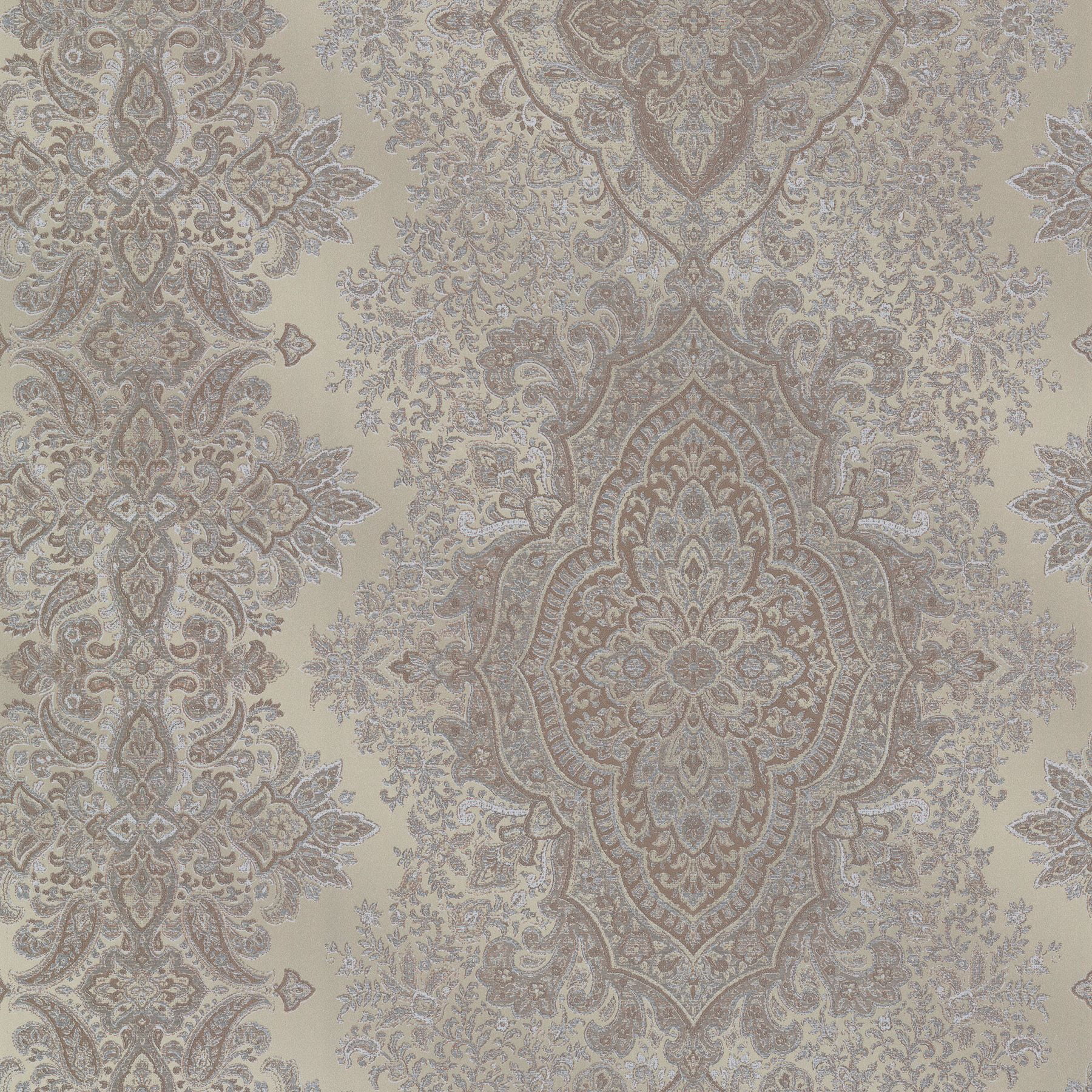 Decorline Benedict Pewter Ornate Paisley Stripe Wallpaper