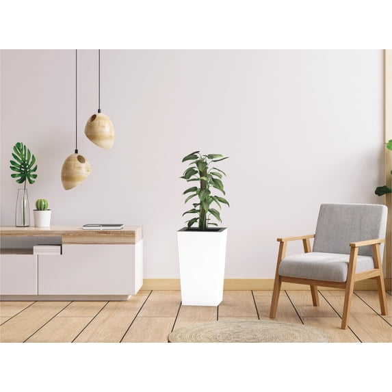 Decorlives Large Square Pillar Shape White Color Fiberglass Planters Pots Light Weight For Indoor-Outdoor