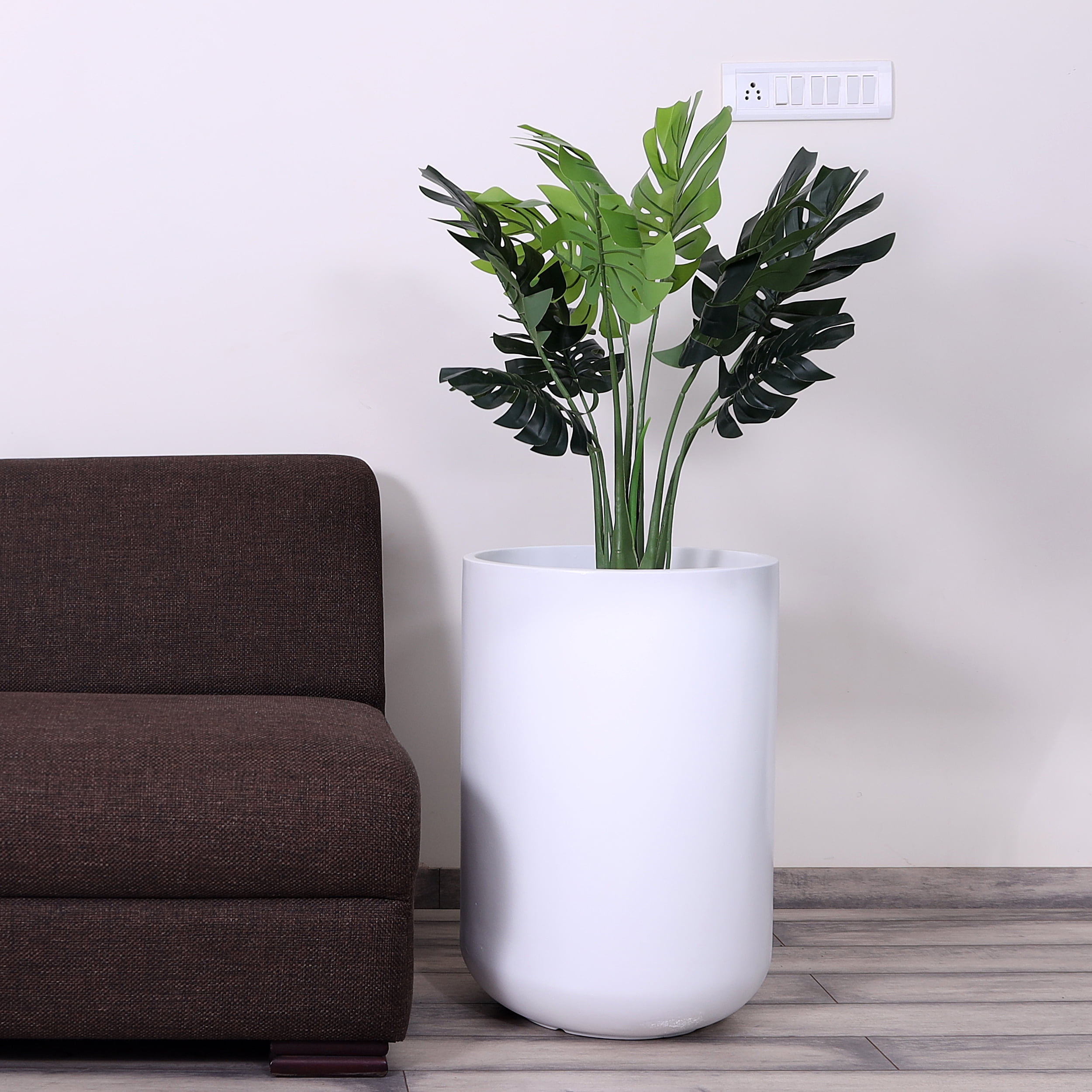 Decorlives Large White Cylindrical Fiberglass Planter with Drainage Hole  for Indoor Outdoor Use - Walmart.com