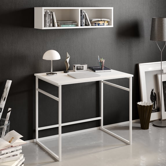 Decorotika Gama 35" Computer Desk with Shelves, White Melamine Veneer