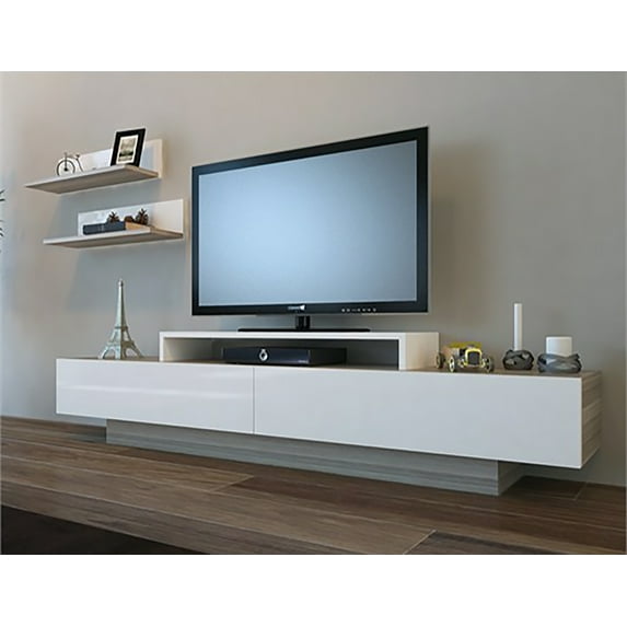 Decorotika Lusi 71 in Wide Modern Wide Rectangle TV Stand, Wood, Melamine Veneer, White & Cordoba for TVs up to 80 in
