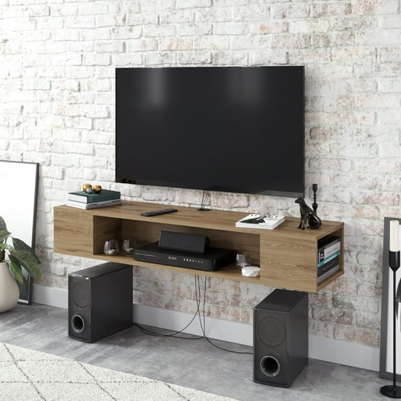 Decorotika Peti 53'' Modern Engineered Wood Floating TV Stand up to 61" TVs, Oud Oak Veneer