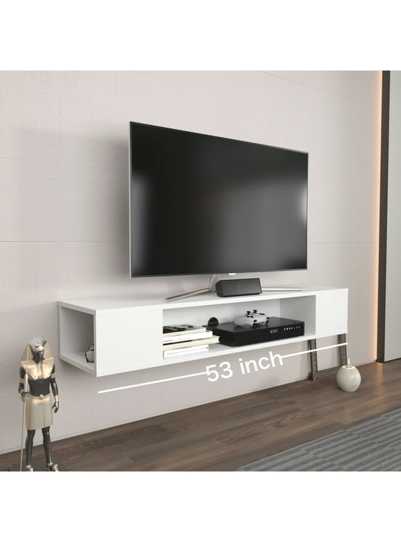 Decorotika Peti 53'' Wide Modern Engineered Wood Floating TV Stand for 65" TVs, White Veneer