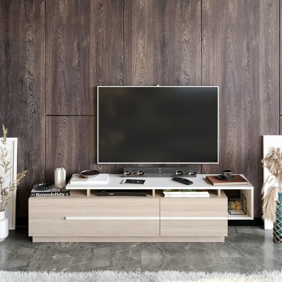 Decorotika Pia Modern Wood TV Stand for TVs up to 70" TV Screen Size, White & Cordoba, Veneer