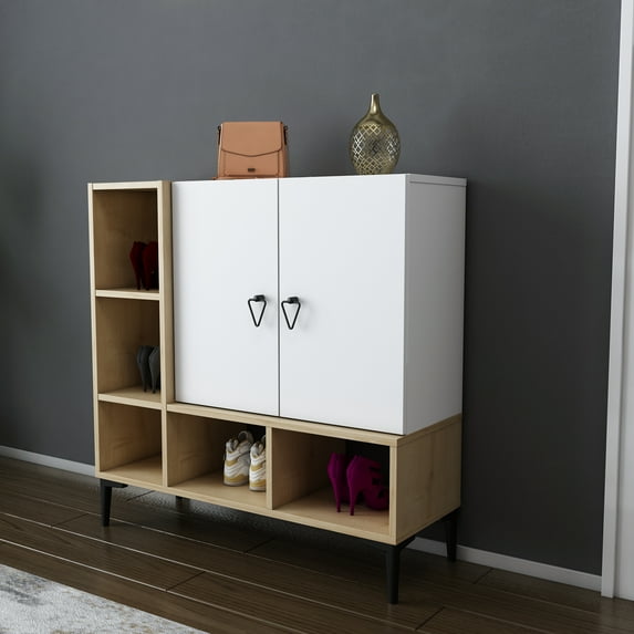 Decorotika Platin Cupboard, Shoe Rack - Natural Sapphire Oak & White