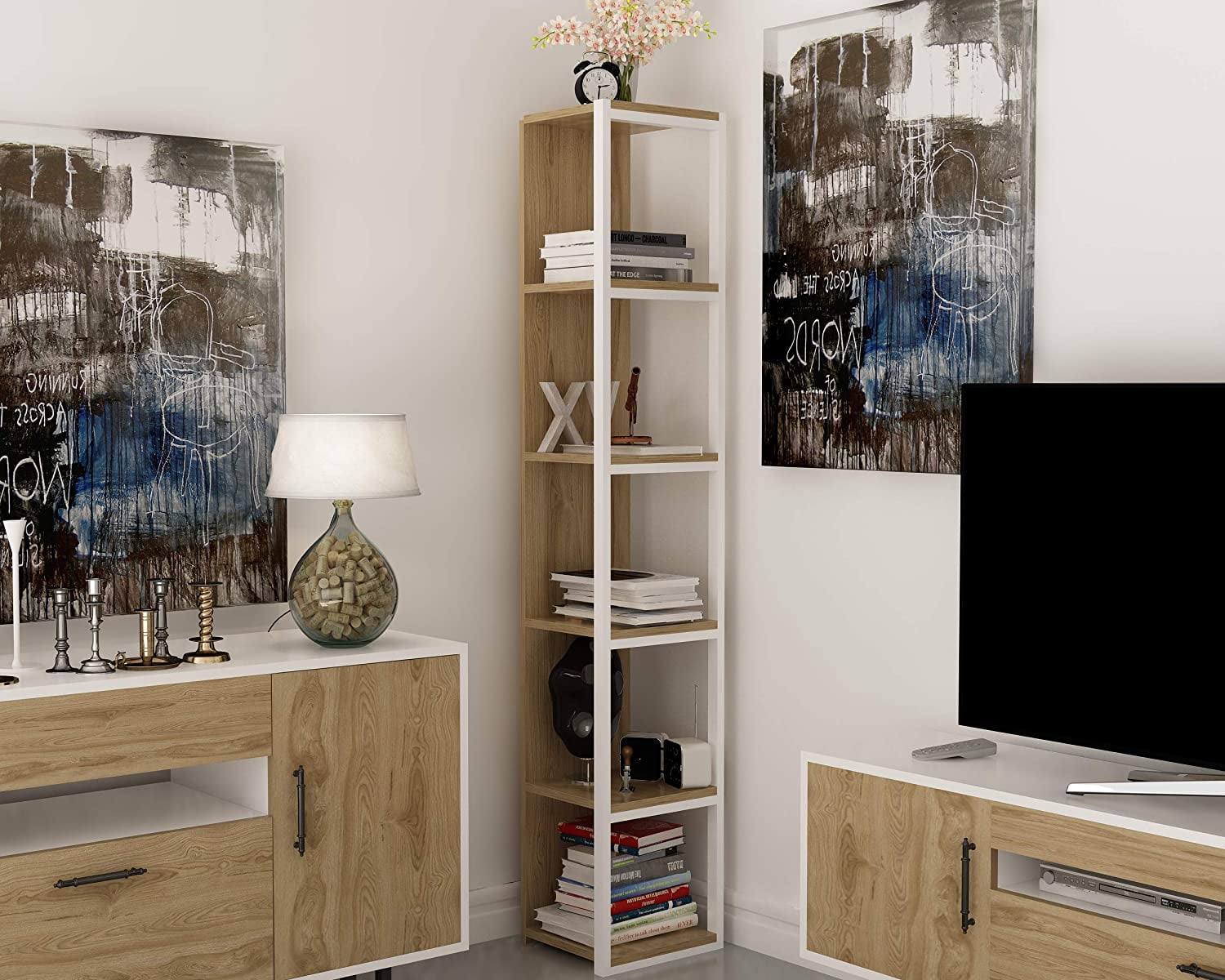 Decorotika Texas 5-Shelf Vintage Industrial Cube Bookshelf, Rustic and ...